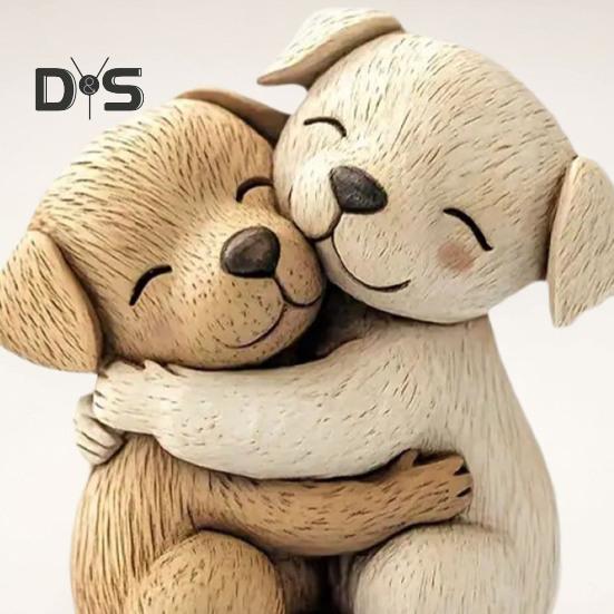 Hugging Dogs Figurine Handmade Resin Dogs Statue Tabletop Mini Animal Sculpture for Home Desk Bookshelf Decoration