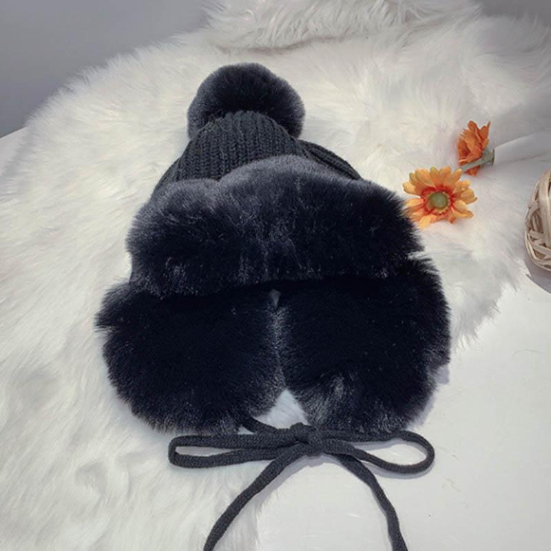 Lei Feng lue dame vinter ull trend plus fleece strikket lue varm og søt og søt ørepropper Kald ull lue