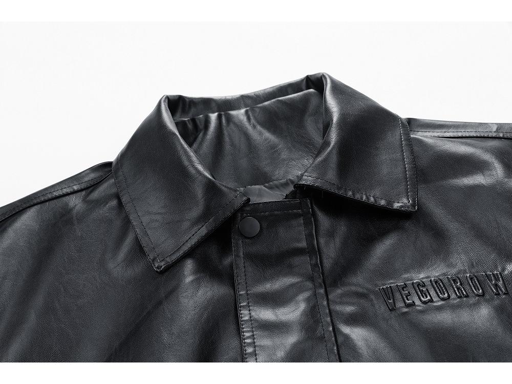 Men's Trendy Streetwear Casual Plus Size Leather Jacket with Lapel for Spring and Autumn