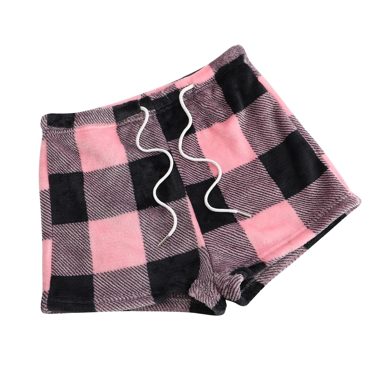 

Женские пижамные шорты, плюшевые шорты для сна, мягкие пижамные штаны с эластичной резинкой на талии, клетчатые брюки M розовый