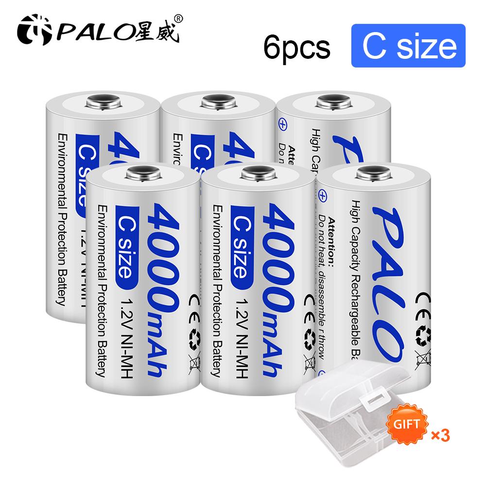 PALO Wiederaufladbarer Akku der Größe C, 4000 mAh, LR14, Typ C, 1,2 V, NI-MH, wiederaufladbarer C-Akku für Taschenlampen, Gasherde