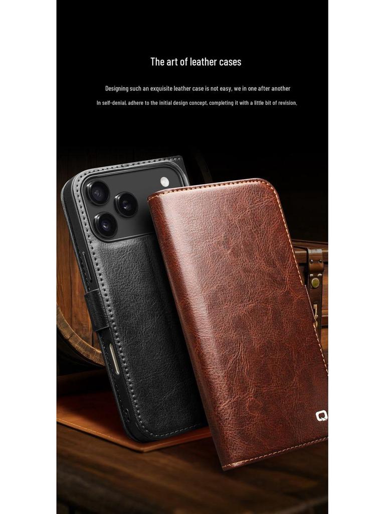 Chali Shi Genuine Leather iPhone 17 Pro Max Flip Case with Magnetic Buckle, Air Stand, and Card Slot