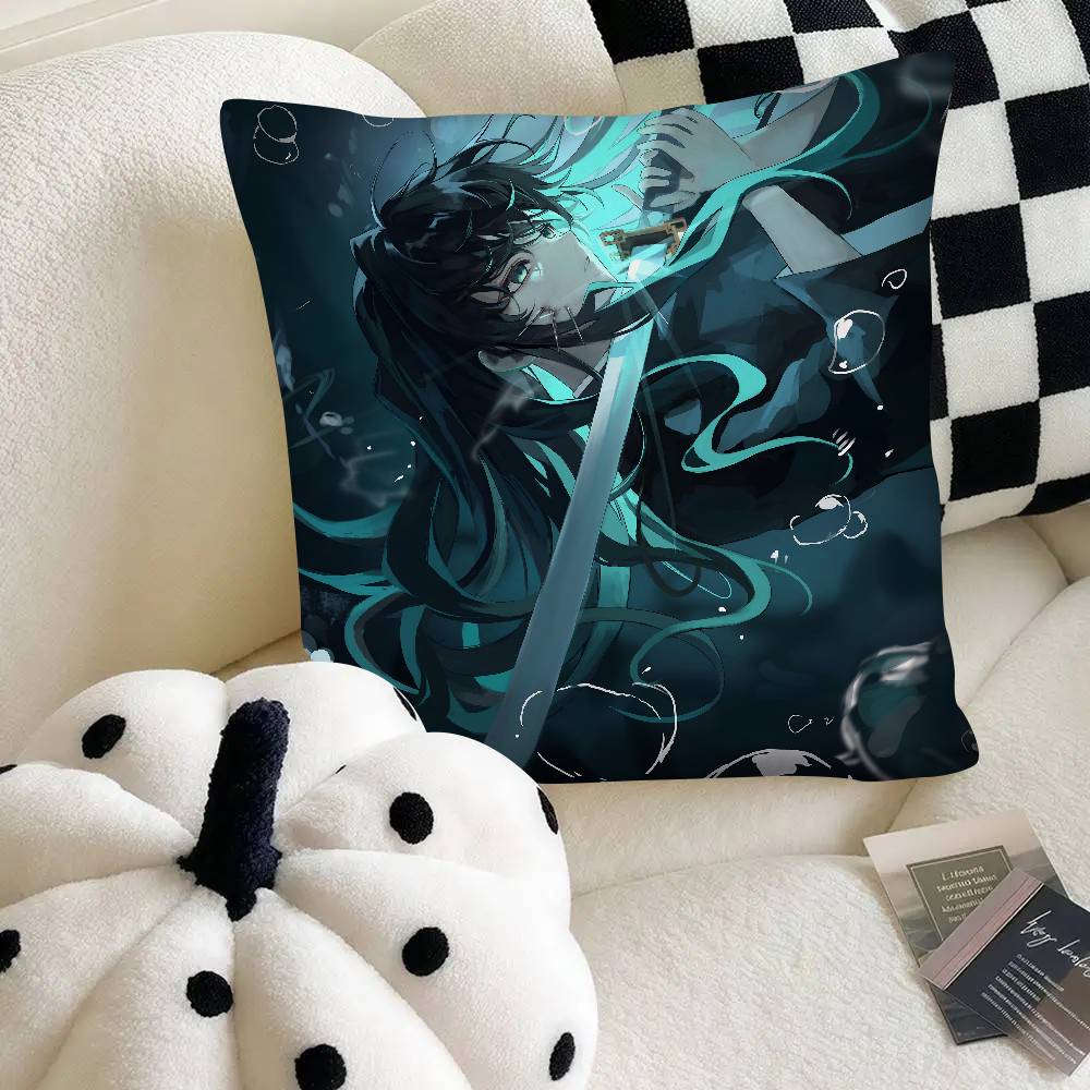 Anime Demon Slayer Muichiro Tokito Pillow Case Fashion Square Pillowcase Bedroom Sofa Room Ins Decoration Leisure