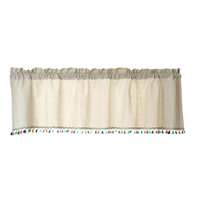 Short Curtain With Colorful Tassels For Home Decors Semi Sheer Window Drape Valance Panel Easy Installation Rod Pocket