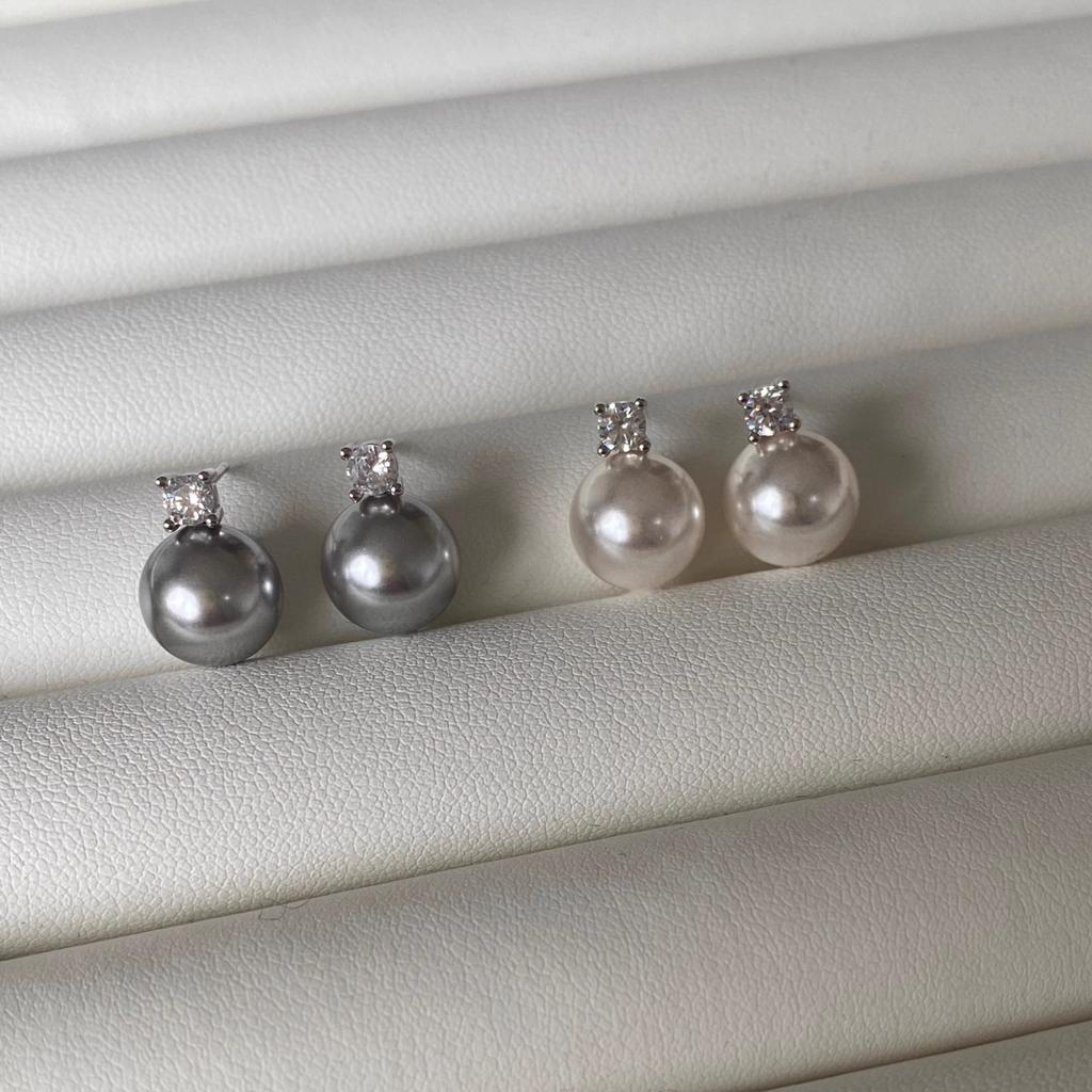 Inlaid Diamond Pearl Stud Earrings Women's Temperament Senior Sense Small Bulb Design Autumn Winter Everyday Ear Jewelry