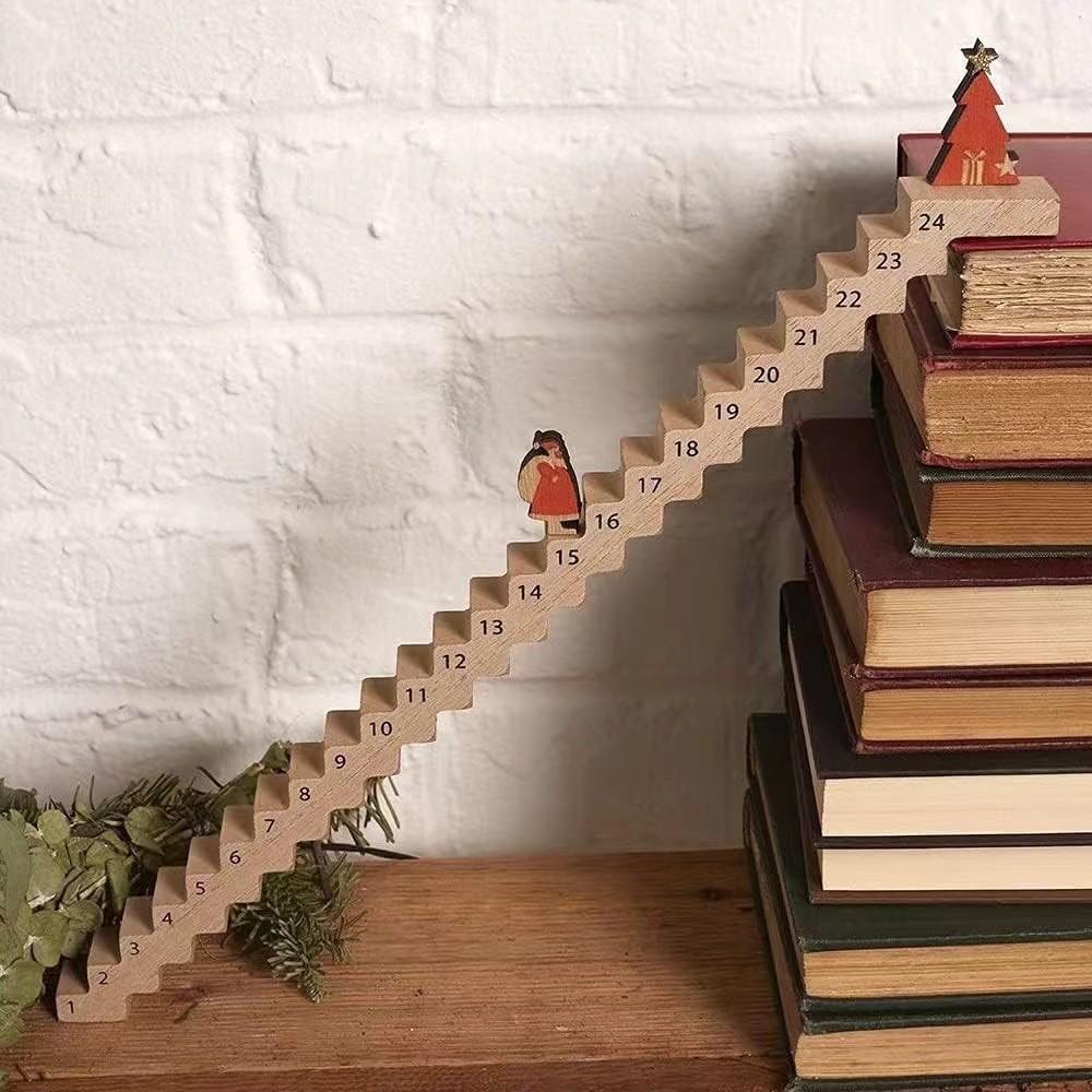 Charming Advent Countdown Santa Claus Staircase 24 Day Wooden Holiday Calendar