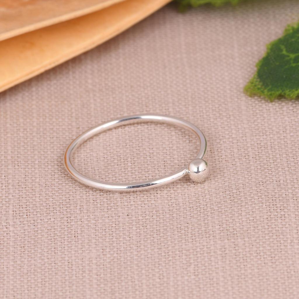 Modern Minimal Silver Ball Ring, Thin Sterling Silver Band, Elegant Stackable Ring for Women.