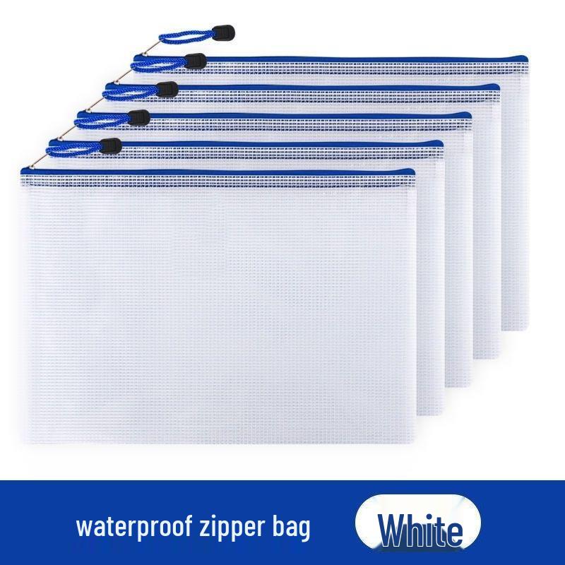 Custom Logo A4 Waterproof Drawstring Transparent Grid File Bag with Zipper