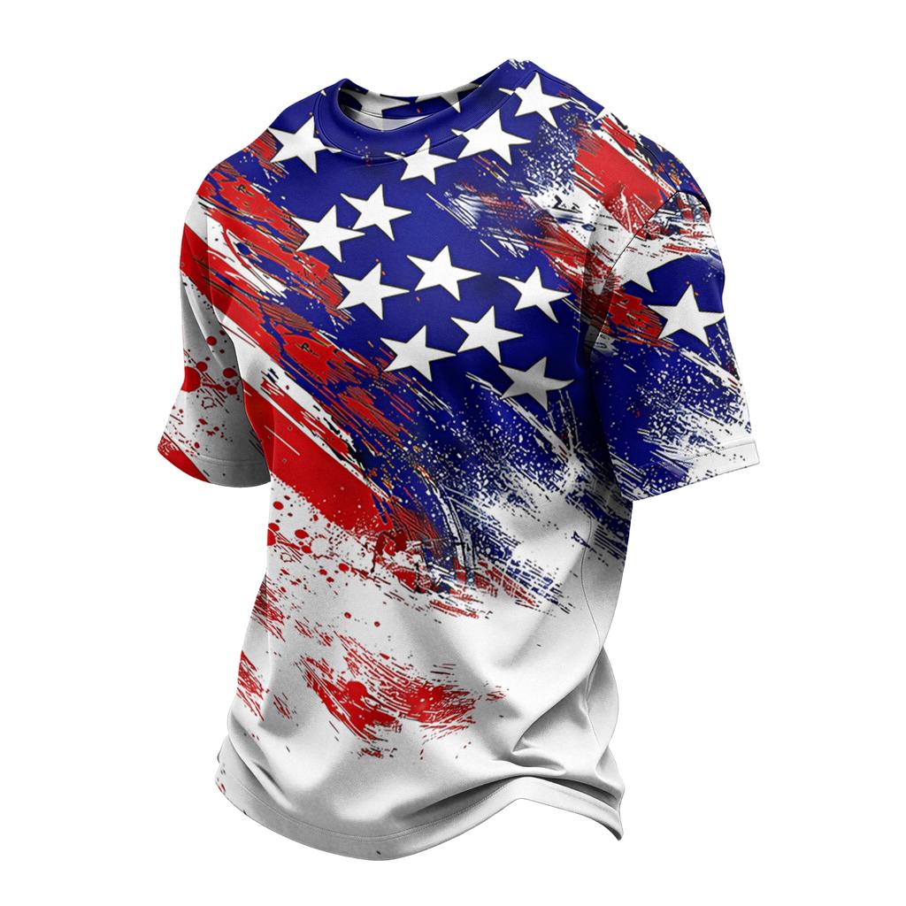 Men's Casual Short Sleeve Crew Neck T Shirt with Independence Day Star Print Graphic Pattern Lightweight Comfortable Fit