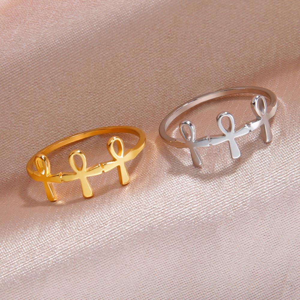 Dawapara Egyptian Ankh Cross and Eye of Horus Elegant Ring Stainless Steel Wedding Band Religious Gift