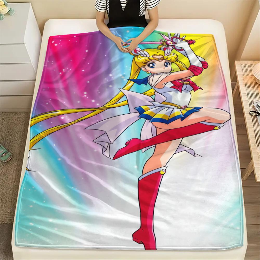 Sailor Moon Sailor Mercury pattern Flannel Blanket, High quality Comfortable for All Seasons, Home Decor, Warmth and Comfort, Perfect for Gifts.