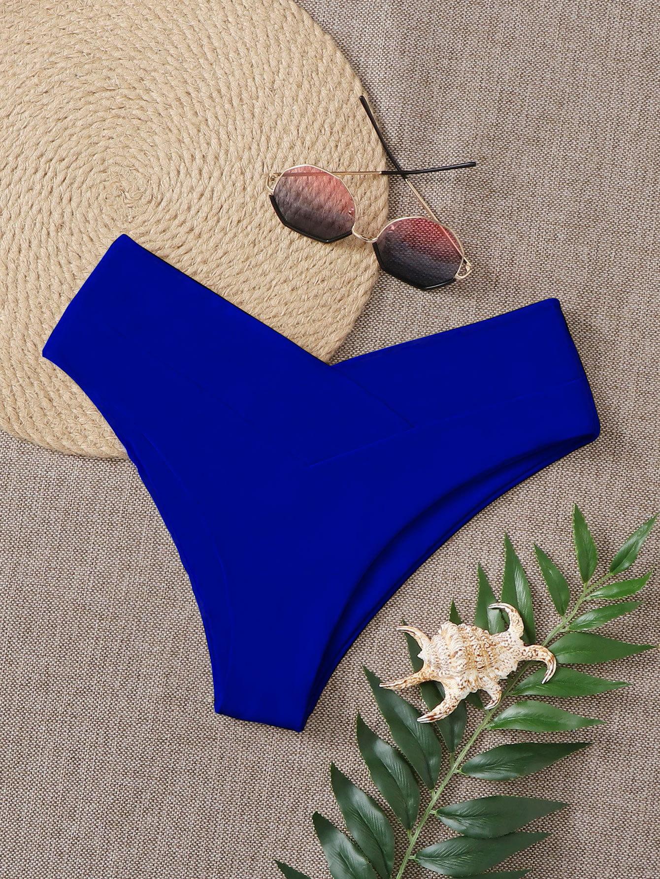 TS JYL-SW003 Solid High-Waist Bikini Bottom, Sexy Slim Fit Swimwear For Ladies L военно-воздушные силы синий