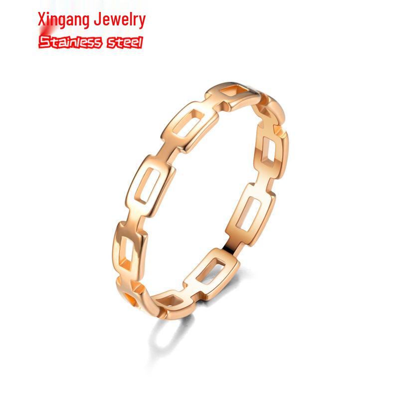Stainless Steel Cutout Women's European & American Non-Fading Luxury Couple Matching Ring Band