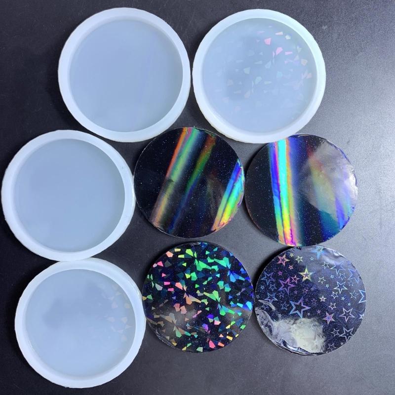 Holographic Resin Molds Silicone,Resin Coaster Molds Round Coaster Molds for Resin Casting,Epoxy Resin Mold for Cups Mat