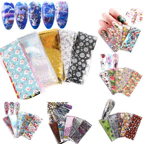 50 pezzi di adesivi per unghie effetto visivo lucido decorativo 6 stili fantastici carte per nail art a tema natalizio decalcomanie di trasferimento per salone