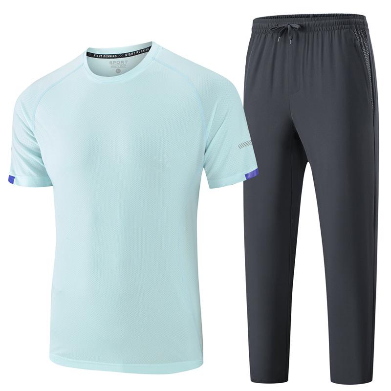 

Men s Quick-Dry Sportswear Set: Ice Silk Short Sleeve & Long Pants for Running & Fitness S