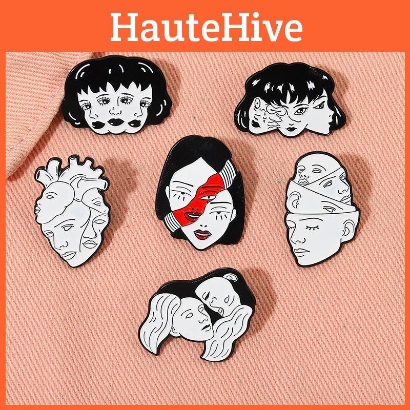 Stylish Geometric Alloy Brooch With Quirky Expressions For Fashionable Accessories