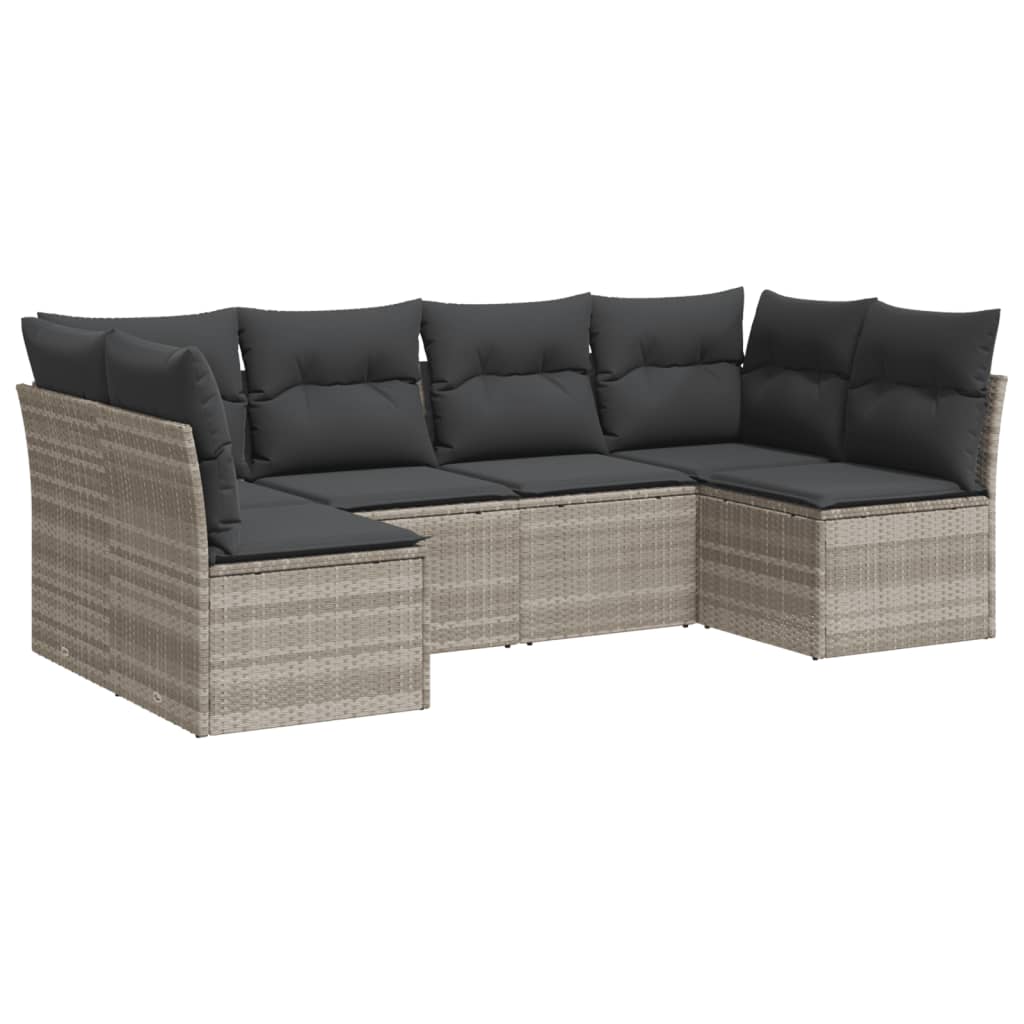 6-teiliges Gartensofa-Set mit Kissen Hellgrau Poly-Rattan