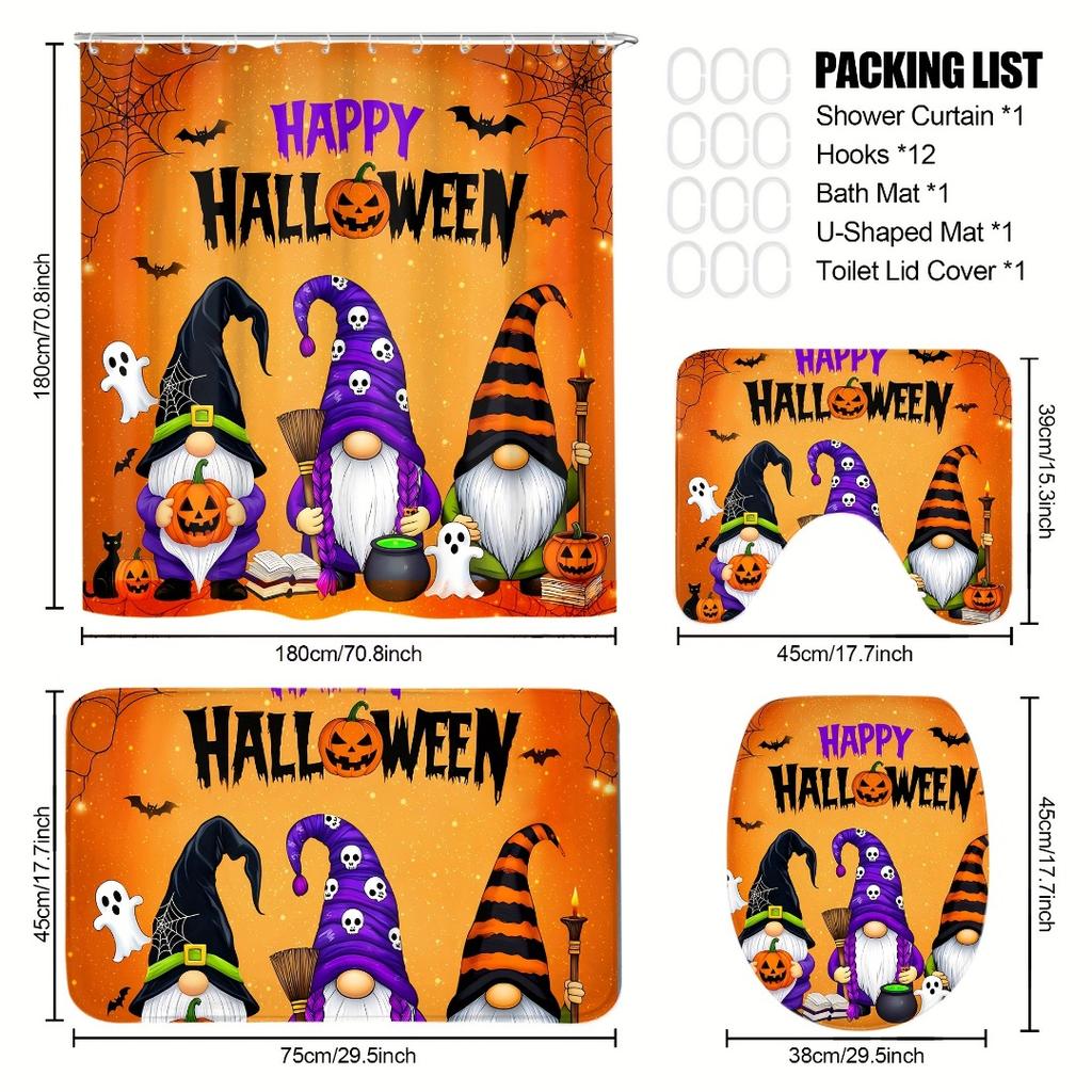 1/4Pcs Halloween Decoration Three Dwarfs Pattern Shower Curtain Bathroom Decor Halloween Decoration Indoor Shower Curtain