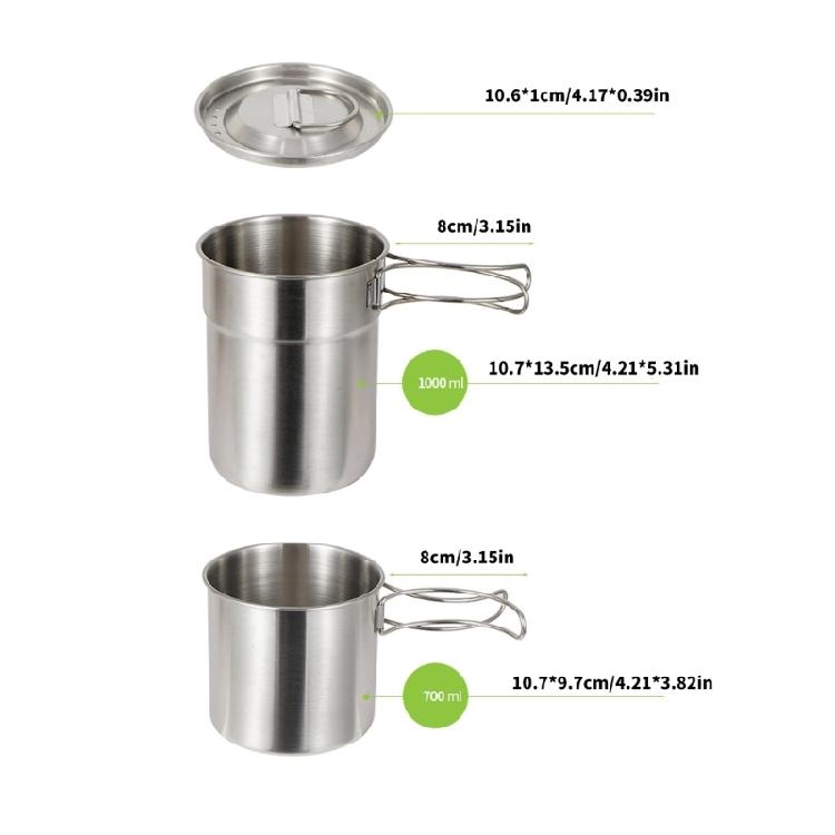 Picnics Water Mug Outdoor Cookware Camping Cup Pots Stainless Steels Coffee Mug with Folding Handle Camping Teas Mug