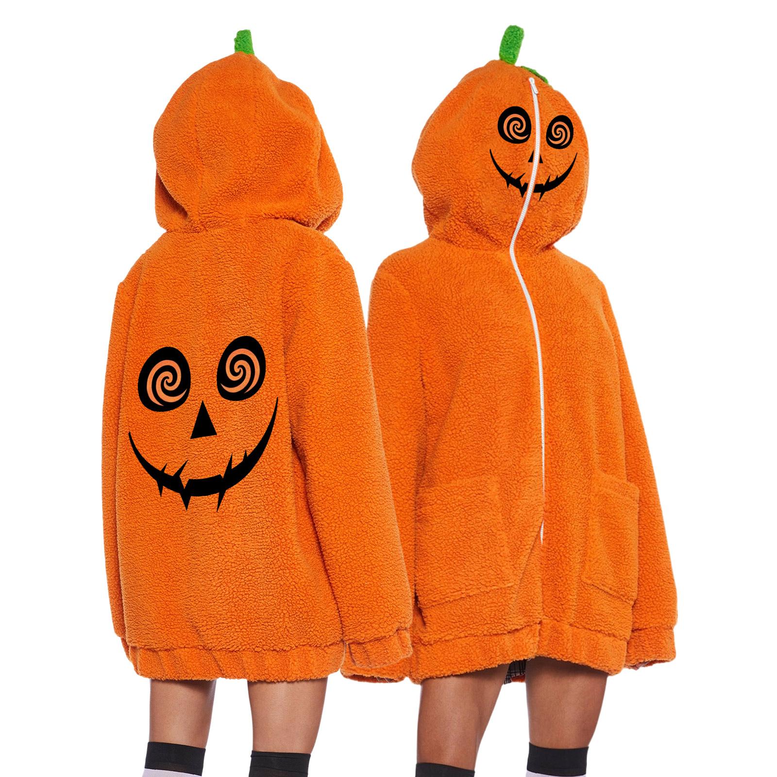 Women s Long Sleeve Halloween Pumpkin Print Hoodie Casual Pullover Sweatshirt M