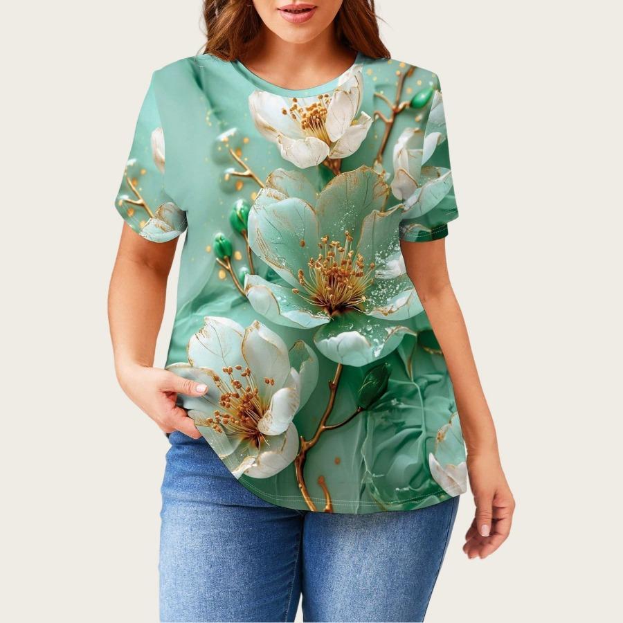 2025 Summer Women's Round Neck Animal Pattern 3D Printed T-shirt Women's Elegant, Fashionable, Comfortable Short Sleeve Top