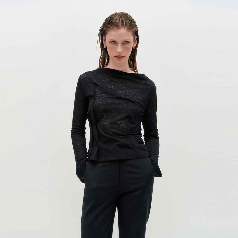 Kimjisu Dozi - Draped Jersey Top _ Black