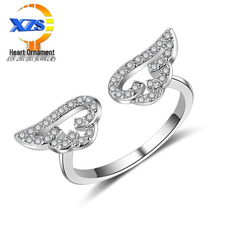 Angel Wing Rhinestone Rose Gold Ring Band Adjustable