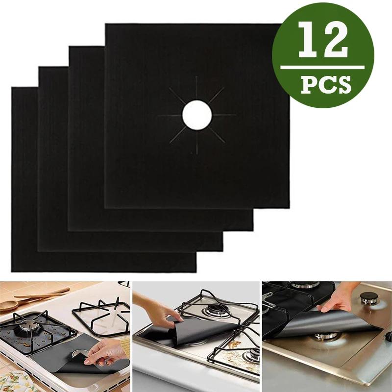 12pcs Gas Stove Protector Cover High-temperature Oil-resistant Cleaning Pad Stovetop Burner Protector For Kitchen Accessories