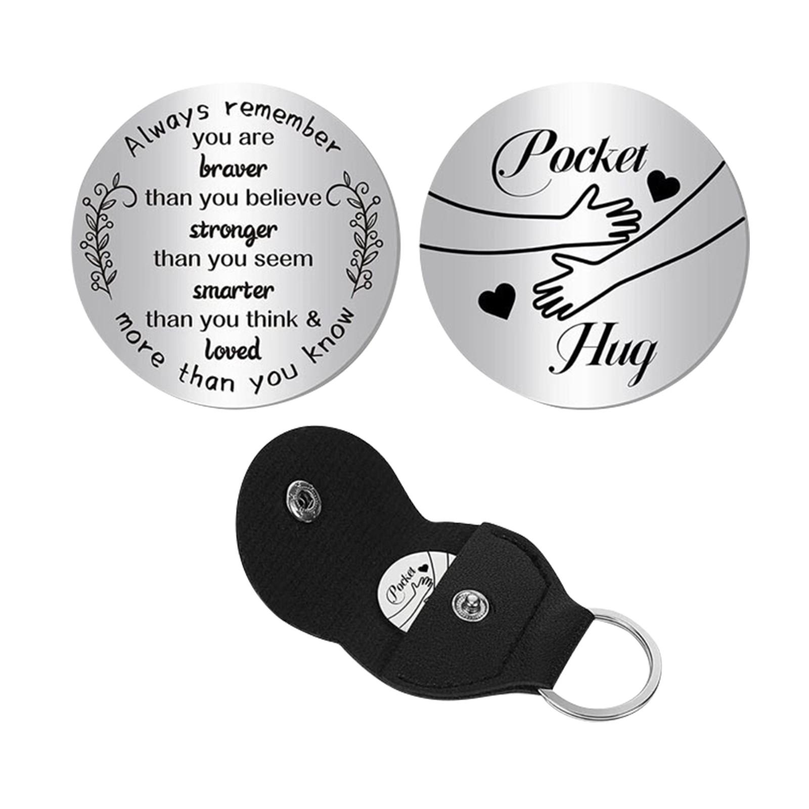Stainless Steel Pocket Hug Decision Coin with Leather Case Inspirational Token for Reflection and Gratitude Keepsake Gift One Size