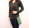 Kyosuke Made in Japan Slim Goshuincho Case with Clasp Small Item Arabesque Dot Green Closure, Pouch, Pattern,