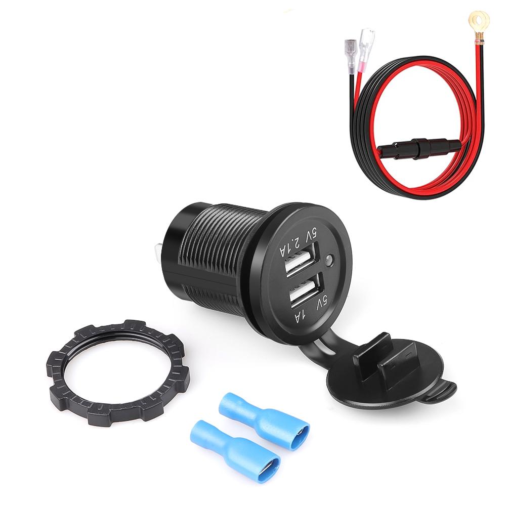 KEBIDU 3.1A Dual USB Car Charger Socket Fast Charging Power Outlet Adapter Waterproof for Motorcycle Truck RV Boat