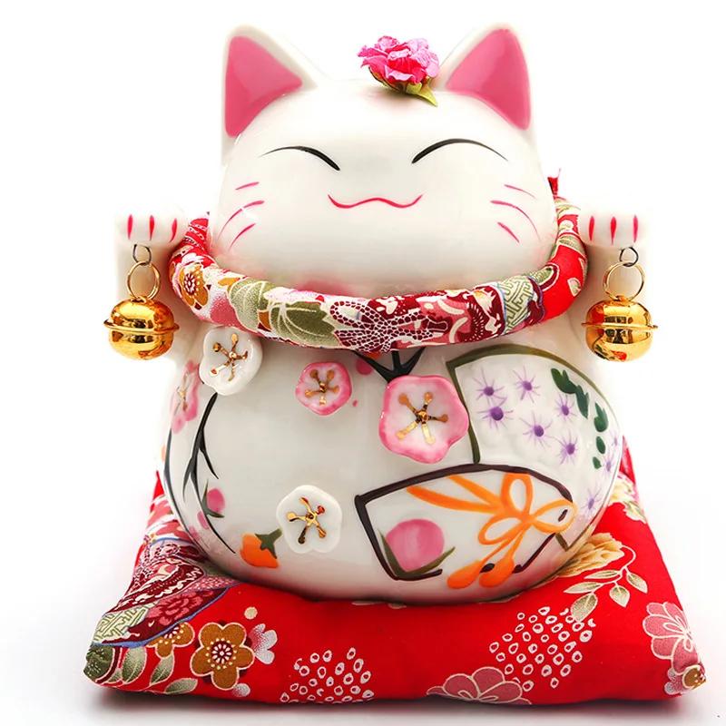 6 Zoll Maneki-Neko Keramik Japanische Glückskatze Winkende Glückskatze Figuren Glücksbringer Spardose Heimdekoration Ornamente
