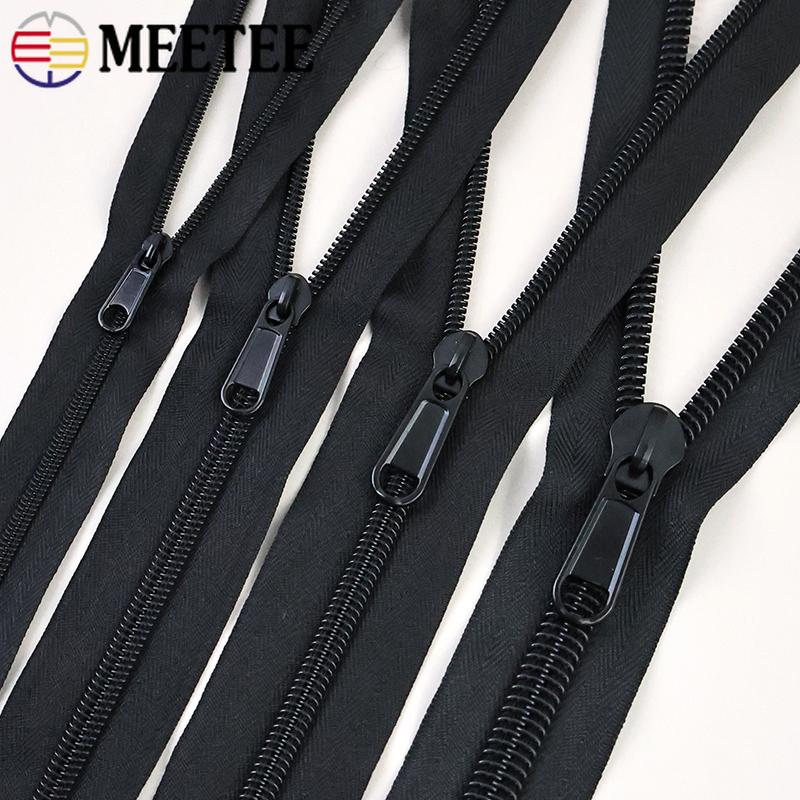 Meetee 3# 5# 8# 10# 10M Black Nylon Roll Zippers + 10Pcs Zipper Pullers Clothes Sewing Zip Slider Head Zips Repair Accessoies