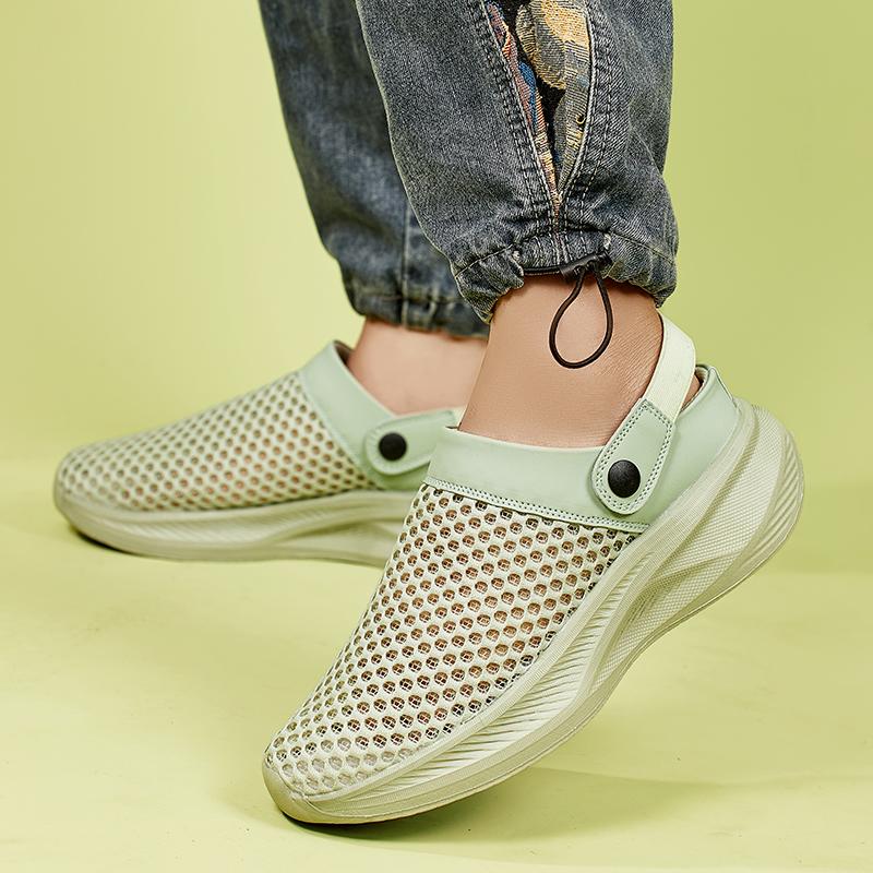 Fashion New Men's Air Mesh Breathable Half Slippers Driving Shoes Casual Mules Moccasins Breathable Loafers Zapatos Hombre