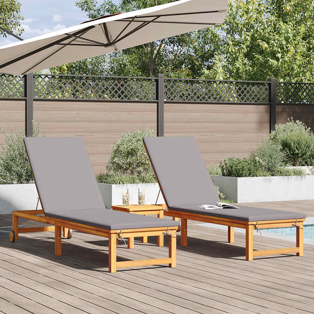 Sun Lounger 2 Pcs Brown 202 X 53 X 89 Cm Solid Acacia Wood