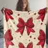 Vintage Red Bowknot and Heart Print Flannel Throw Blanket - Cozy Soft Warm Multipurpose Knitted Throw for Couch, Sofa, Office,