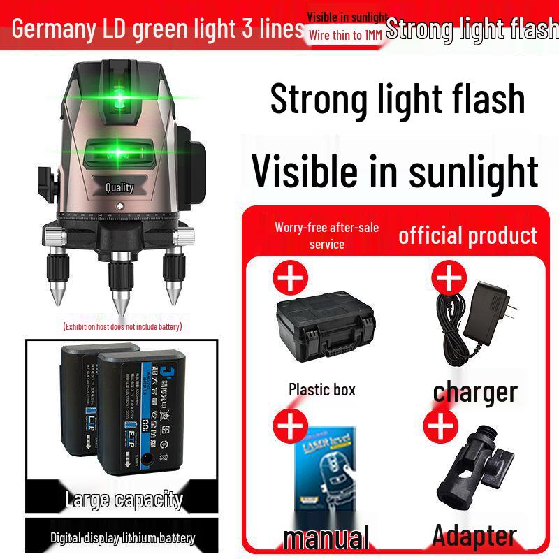 High-Precision Automatic Laser Level Tool with Green & Blue Light, 5-Line Infrared, Outdoor Use