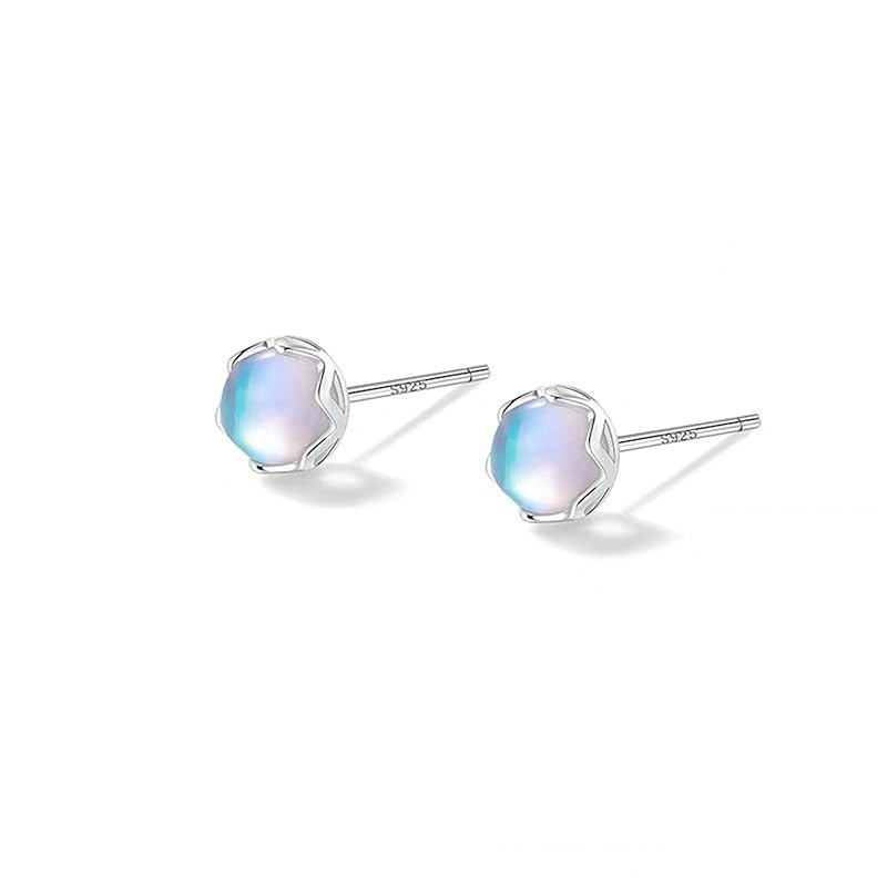 

moonstone earrings ladies June birthstone stud one grain metal allergy silver 925 simple Smaller woman everyday use white day birthday wedding present
