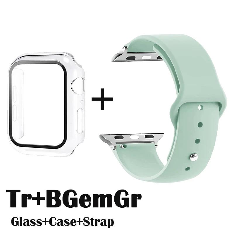 Glass+Case+Strap for Apple Watch Band 42mm 44mm 41mm 40mm 38mm 45mm 49mm Screen Protectors for Apple IWatch Series 8 7 6 SE 5 4