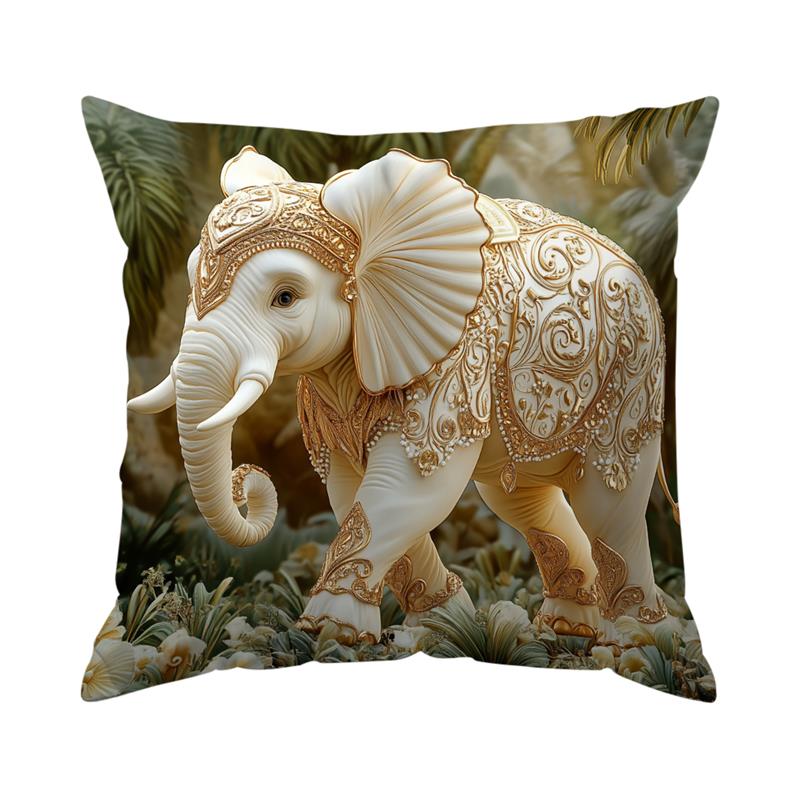 

Home Decor Enchanting Elephants in a Golden Jungle Pattern Cushion Cover Suitable for Sofa Bedroom Car Pillow Cover 16x16Inch
