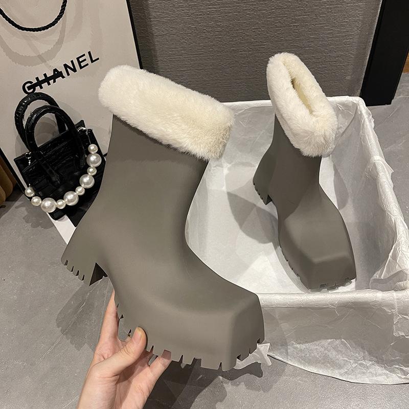 

Флисовые съемные квадратные сапоги, непромокаемые ботинки средней высоты, женские осенне-зимние модные непромокаемые сапоги, водонепроницаемые, с толстой подошвой, теплые водонепроницаемые ботинки 39