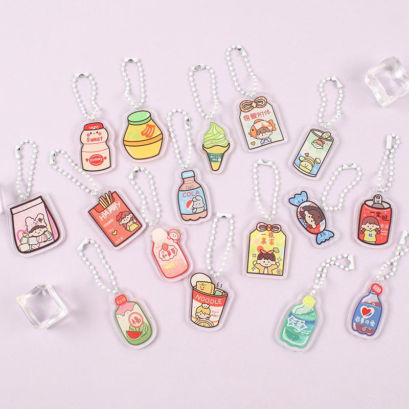 Korean Style Cartoon Drink Bottle Acrylic Keychain - Fun Pendant for Students