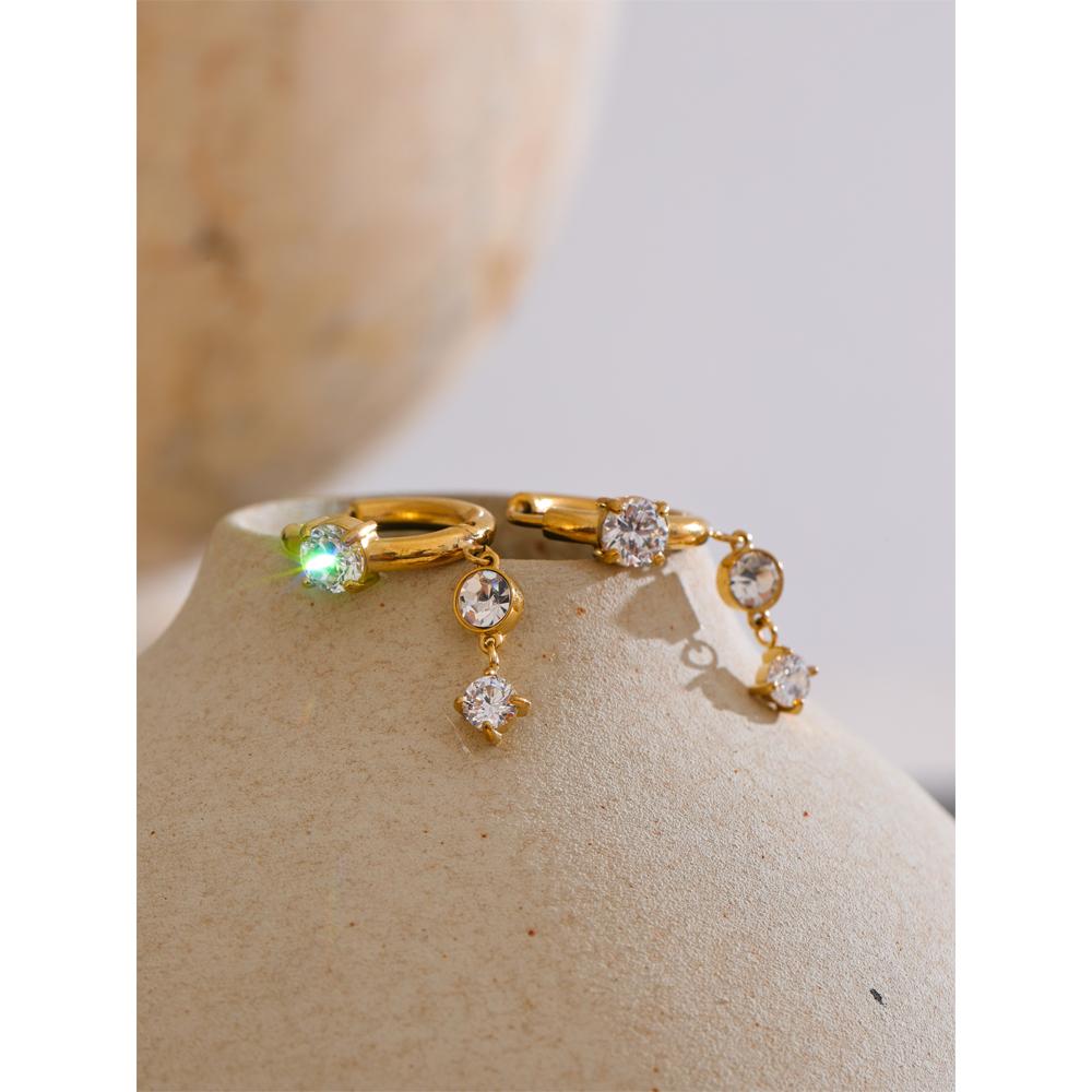 Eetit Temperament Stainless Steel Shiny Cubic Zirconia Drop Earrings Gold Platinum Plated Delicate Popular Jewelry Recommend