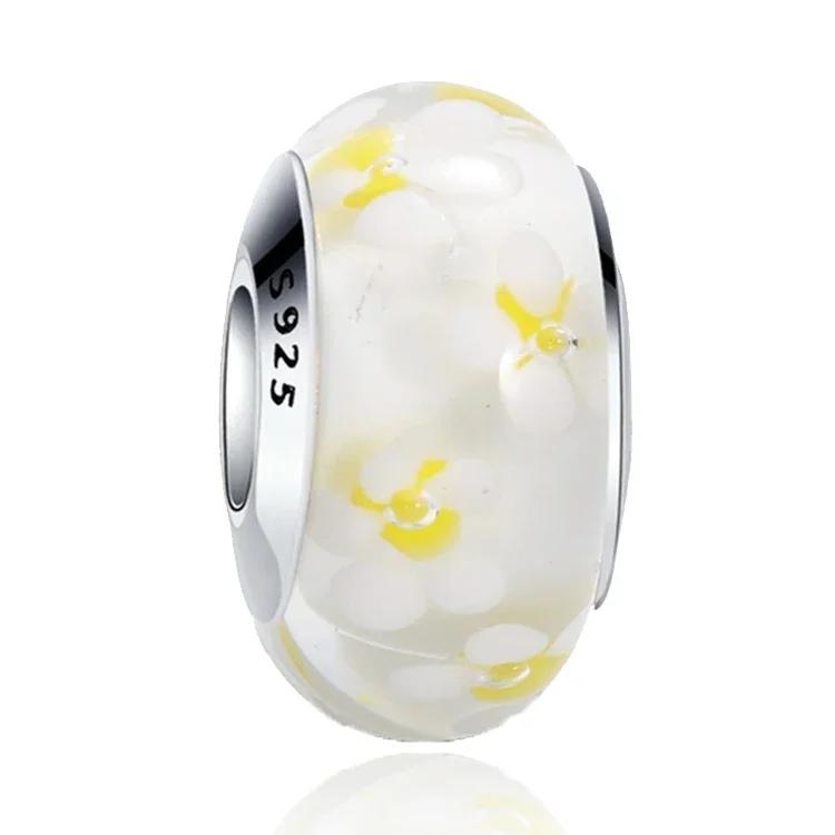 Bunte Murano Glas Echte Kupfer Blume Blatt Kosmische Regenbogen Anhänger Perle Für Armbänder DoItYourself Damenschmuck Geschenke