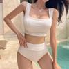Women's Korean Style High Waist Split Swimsuit - Solid Color, Slimming, Sexy, Beautiful Back, Student Vacation Style.