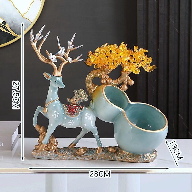 Deer Figurine Storage Ornament, Lucky Wealth Deer Decor for Desk & TV Cabinet Light Blue A