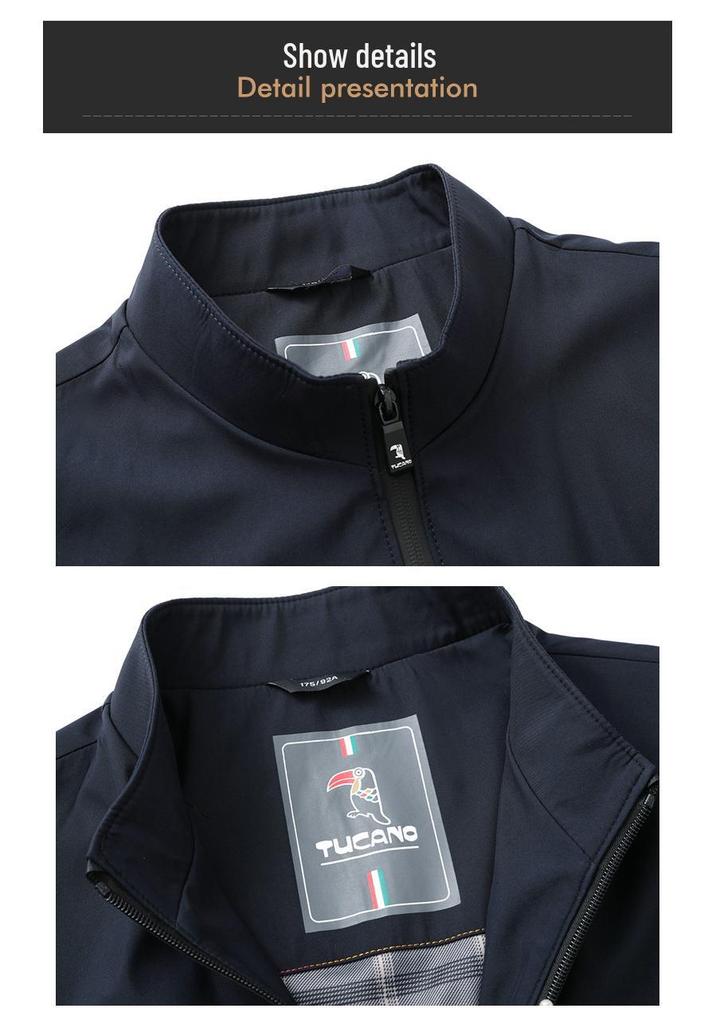 Red Festive Small Stand-Collar Casual Jacket for Middle-Aged Men - Spring/Autumn