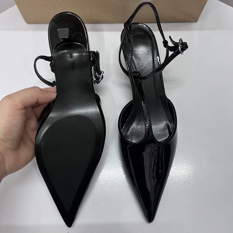Módní lakovaná kůže Značkový designér Dámské sandály na vysokém podpatku Elegantní špičatá špička Páskový 2025 Letní párty Šaty Boty pro office lady