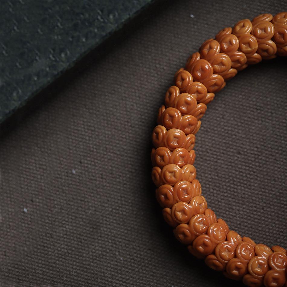Gold Ingot Monkey Walnut Bodhi Bead Bracelet - High Polish Buddhist Gift for Men and Women